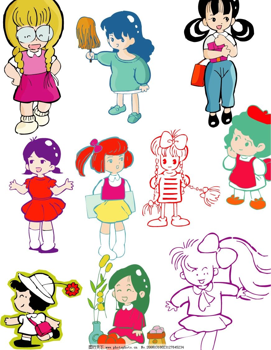 卡通小女孩 矢量人物 日常生活 卡通人物矢量图 矢量图库 ai